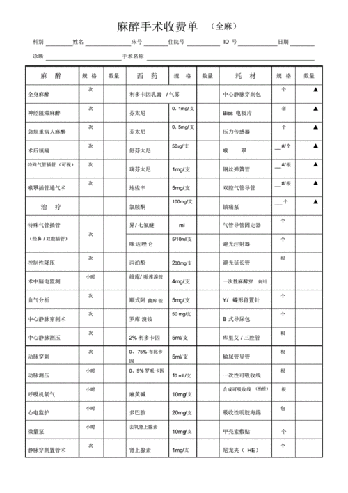 麻醉费用